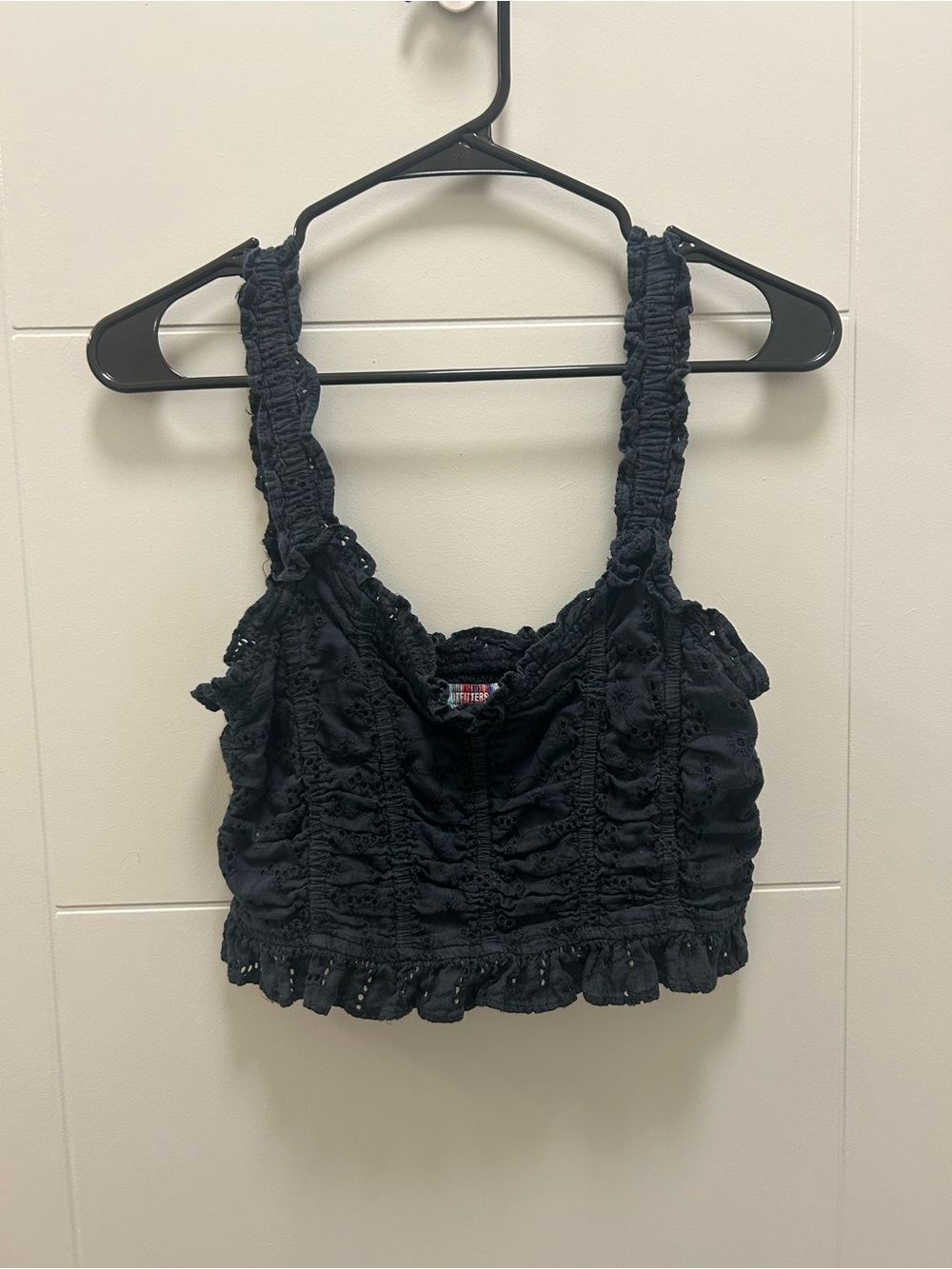 *Urban Outfitters Dark Navy Eyelet Smocked Crop Tank Top Size M Cottagecore